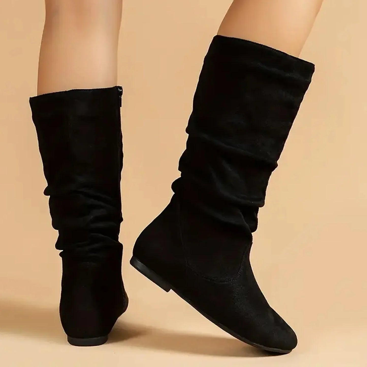 Andrée | Bottes Hautes Élégantes pour Femme avec Fermeture Éclair Latérale et Semelle Plate