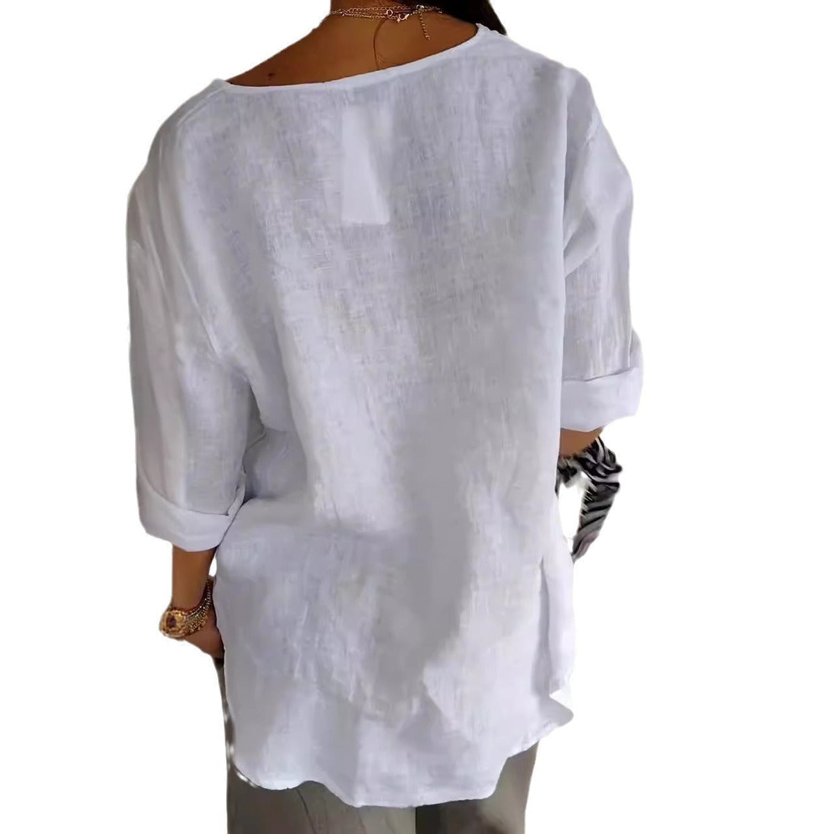 T-Shirt Femme à Col V avec Boutons – Style Décontracté pour le Quotidien