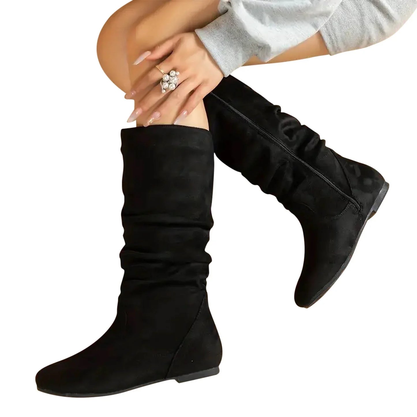 Andrée | Bottes Hautes Élégantes pour Femme avec Fermeture Éclair Latérale et Semelle Plate