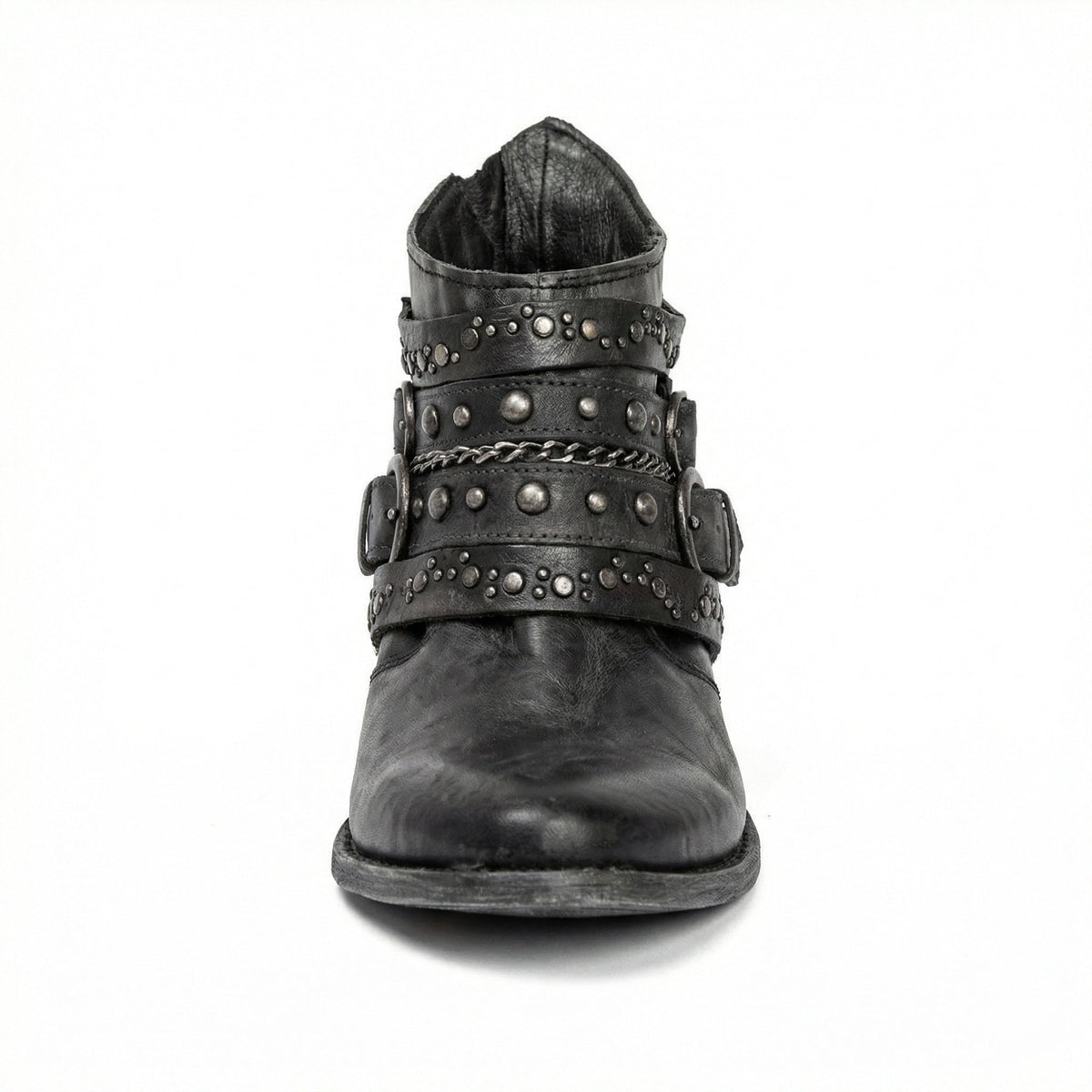 Bottines femme | Bottines à chaîne, brides et clous métalliques pour un style affirmé