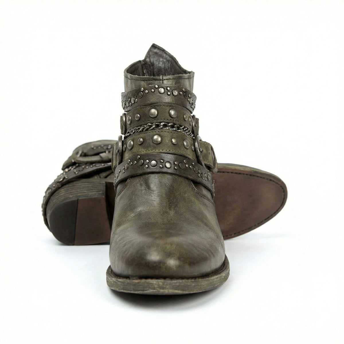 Bottines femme | Bottines à chaîne, brides et clous métalliques pour un style affirmé