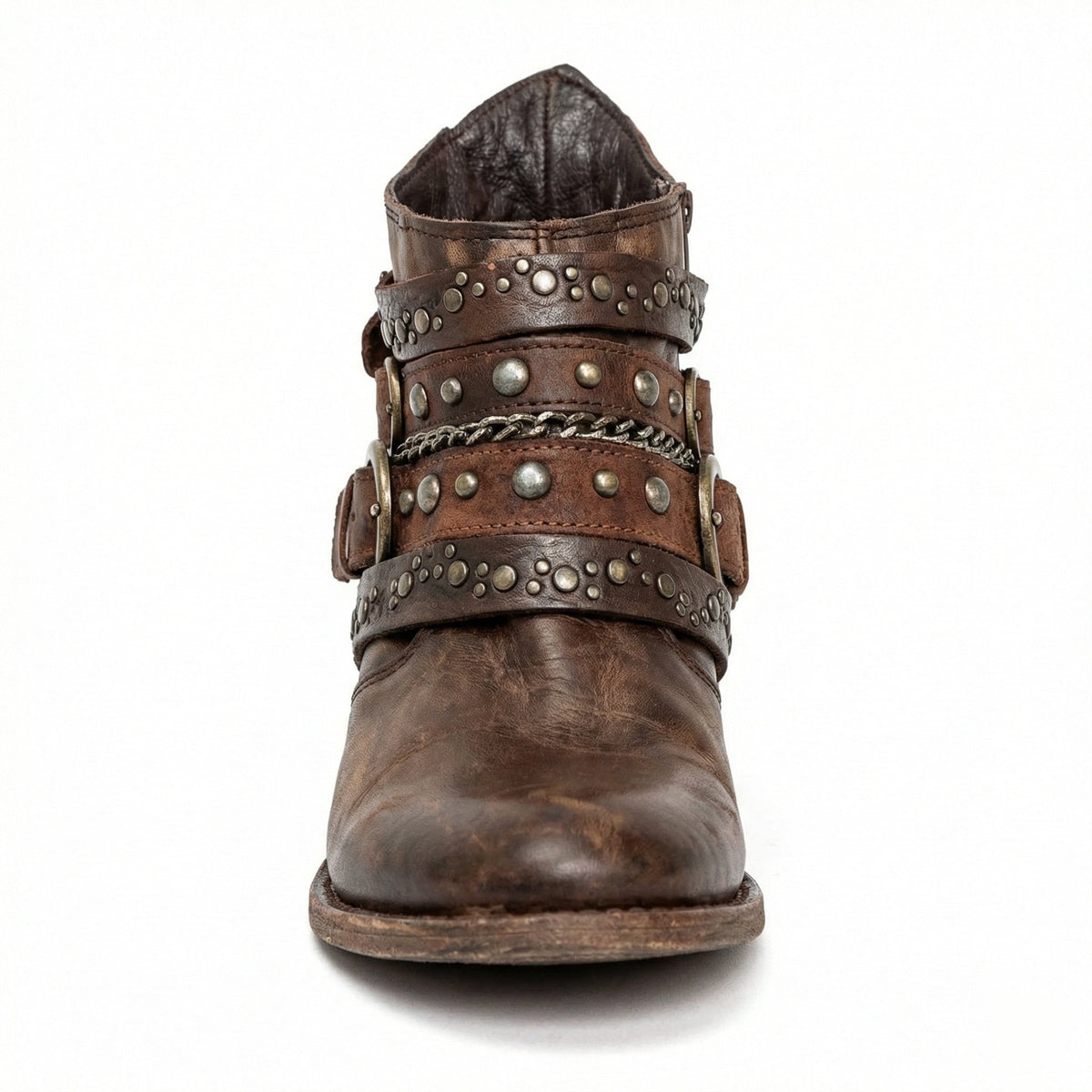 Bottines femme | Bottines à chaîne, brides et clous métalliques pour un style affirmé
