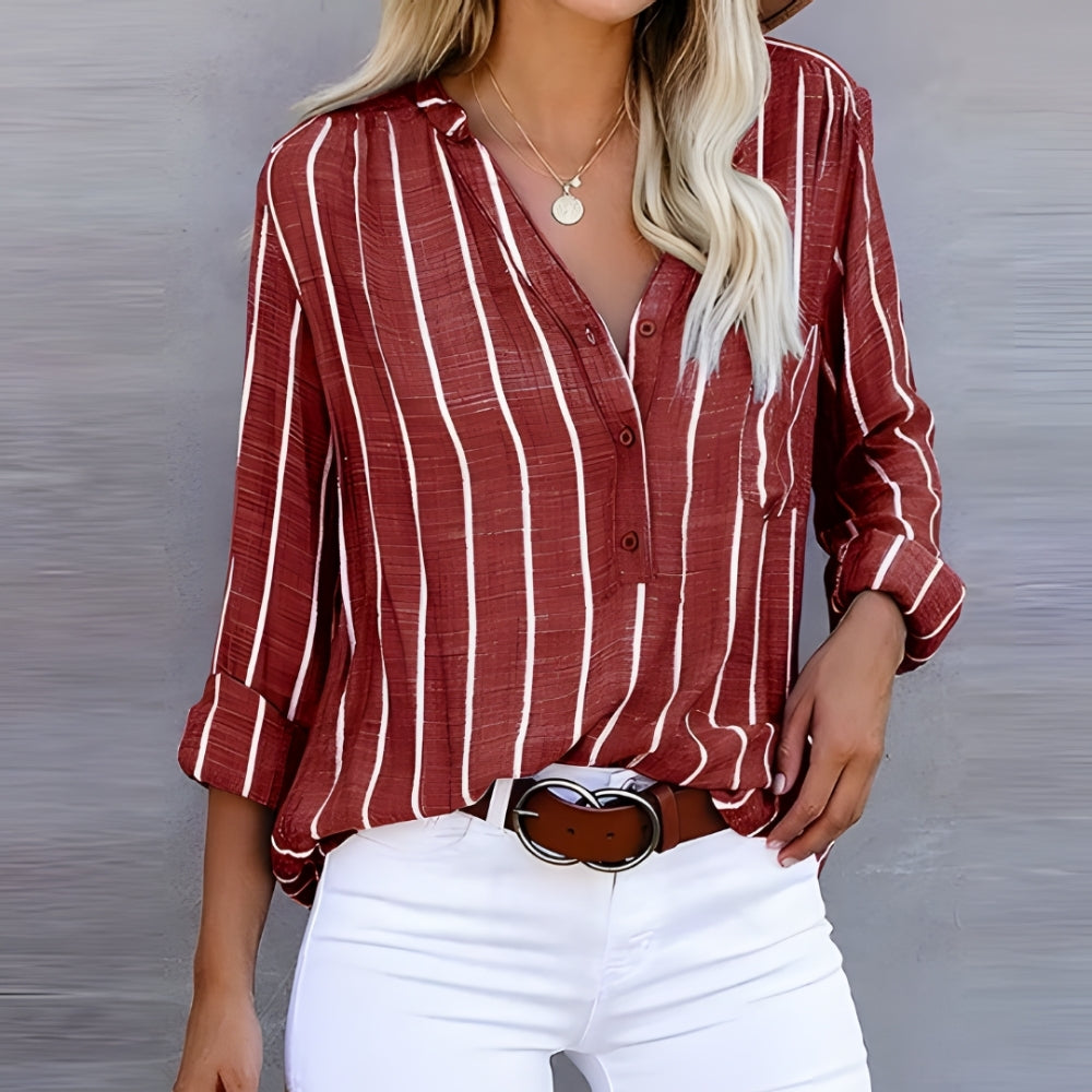 Blouse Rayée pour Femme avec Boutonnage – Style Structuré et Polyvalent