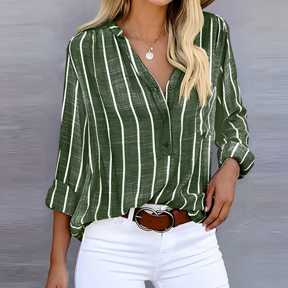 Blouse Rayée pour Femme avec Boutonnage – Style Structuré et Polyvalent