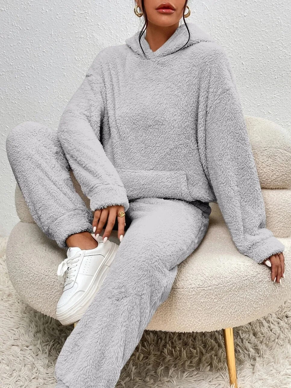 Louise | Ensemble lounge Teddy femme – Sweat à capuche et jogging assorti chaud et confortable