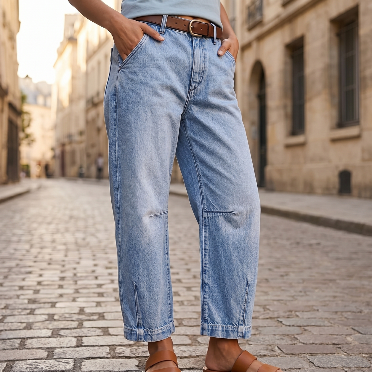 Jean femme | Jean taille haute à jambe ample légèrement arrondie avec fente à l’ourlet