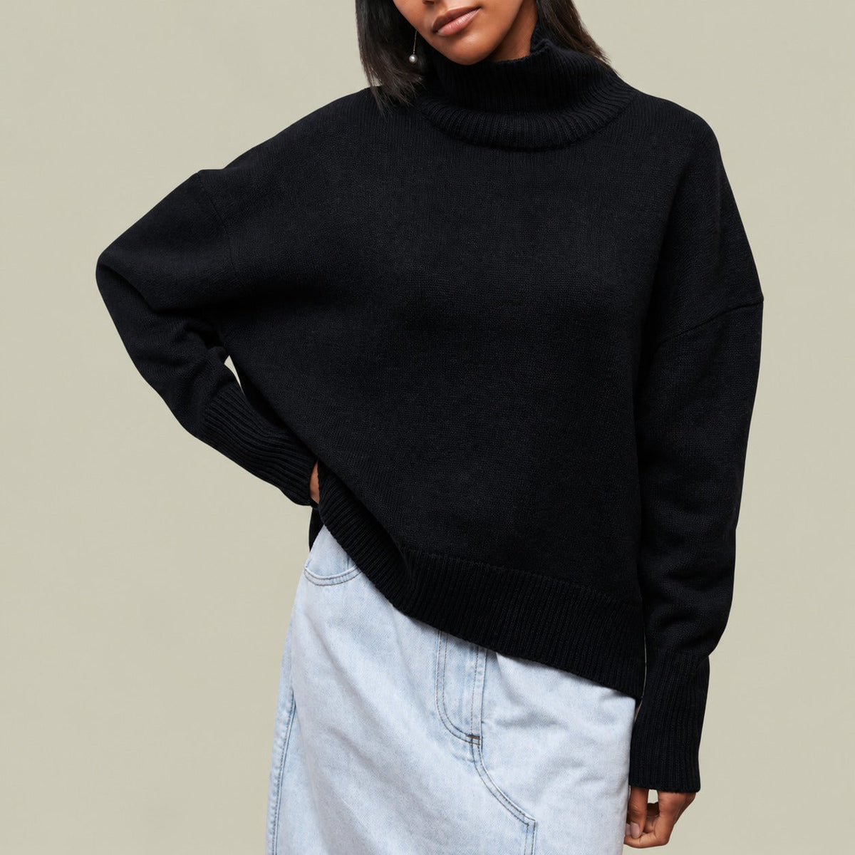 Pull femme | Pull oversize à col roulé et manches longues pour les journées fraîches