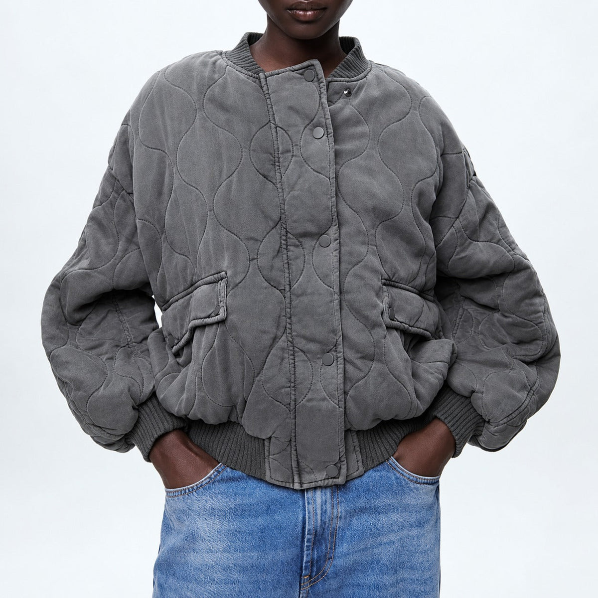 Veste matelassée femme | Veste oversize à boutons-pression et manches volumineuses