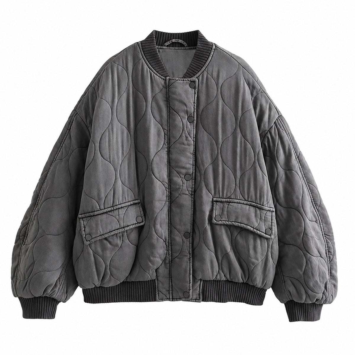 Veste matelassée femme | Veste oversize à boutons-pression et manches volumineuses