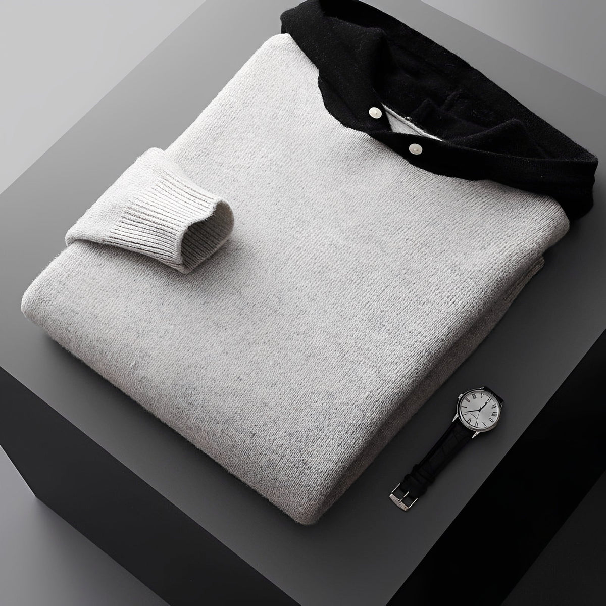 Sweat à capuche homme | Hoodie à col contrasté et patte de boutonnage