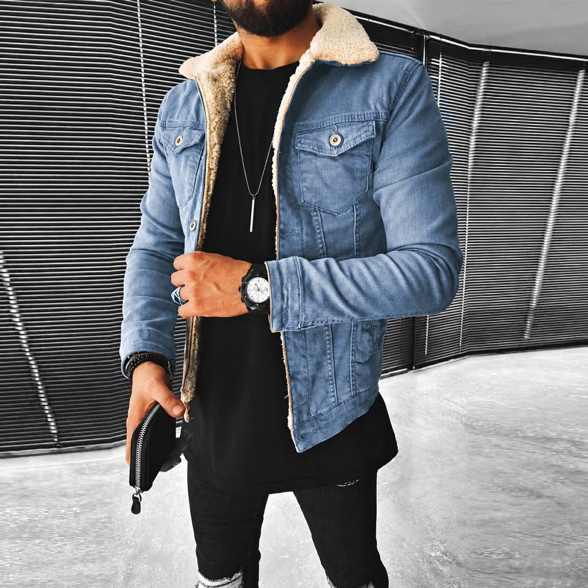 Veste homme | Veste ajustée à fermeture boutonnée et col contrasté
