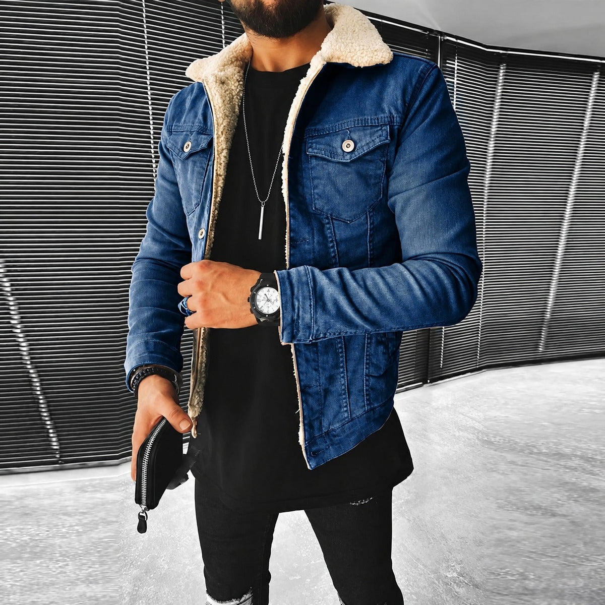 Veste homme | Veste ajustée à fermeture boutonnée et col contrasté