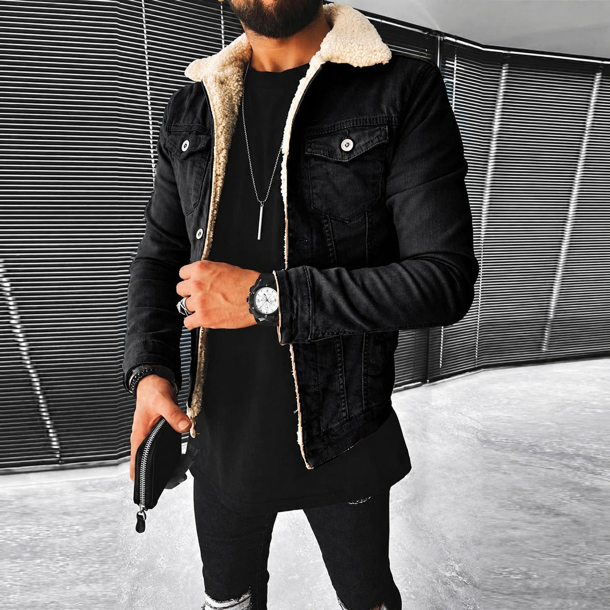 Veste homme | Veste ajustée à fermeture boutonnée et col contrasté