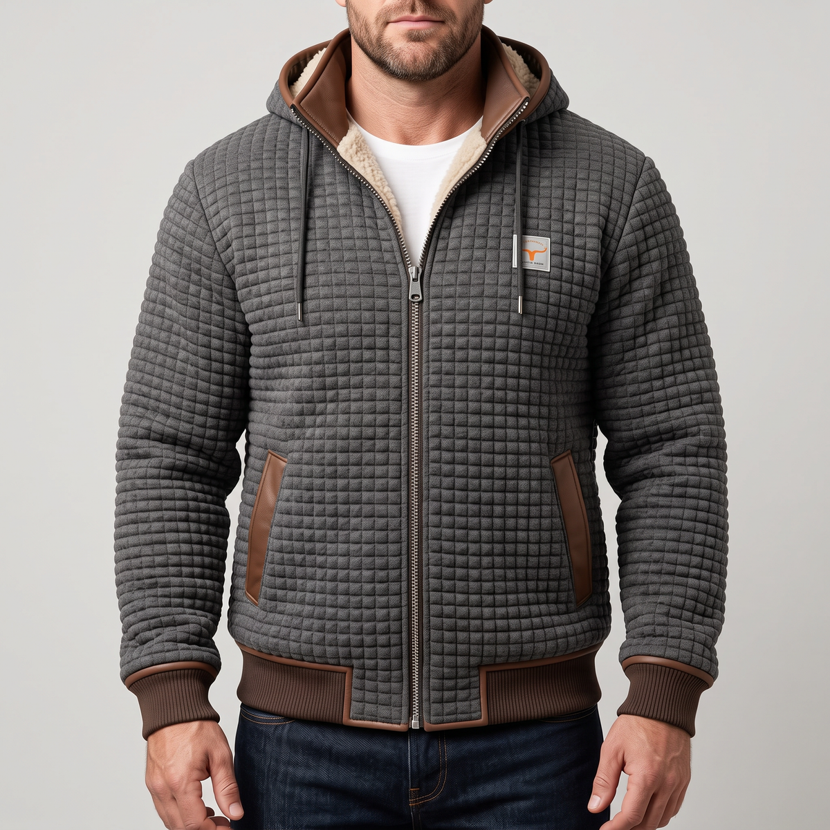 Doudoune homme | Veste matelassée à capuche avec fermeture zippée et détails contrastés