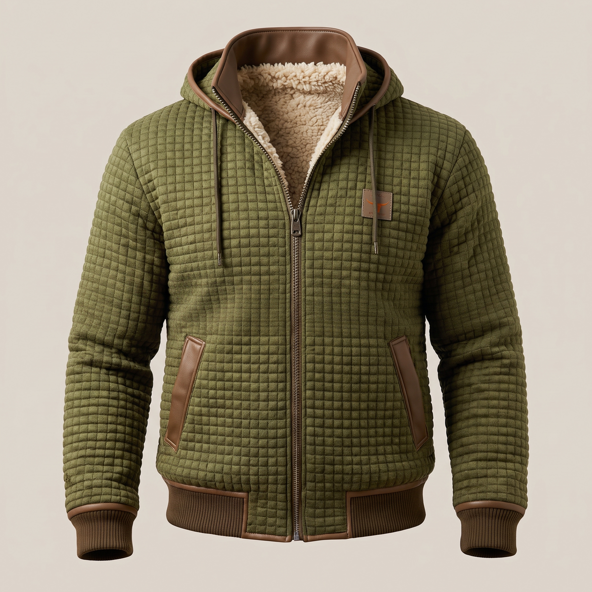 Doudoune homme | Veste matelassée à capuche avec fermeture zippée et détails contrastés