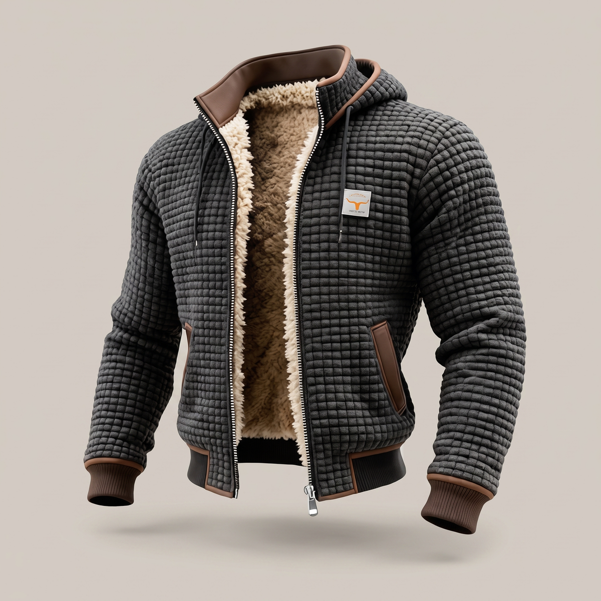 Doudoune homme | Veste matelassée à capuche avec fermeture zippée et détails contrastés