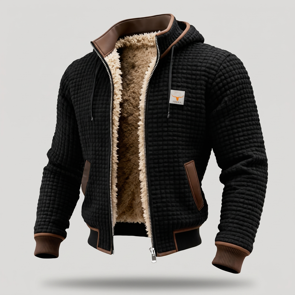 Doudoune homme | Veste matelassée à capuche avec fermeture zippée et détails contrastés