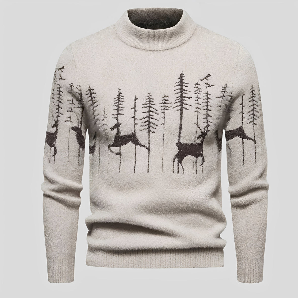 Pull homme | Pull de Noël à motif cerfs et forêt pour les fêtes d’hiver