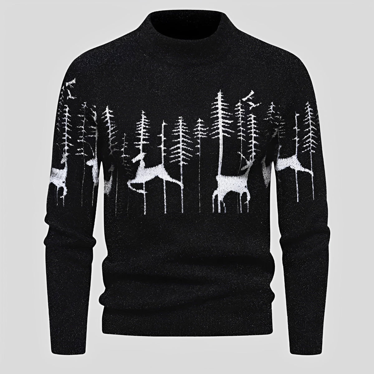 Pull homme | Pull de Noël à motif cerfs et forêt pour les fêtes d’hiver