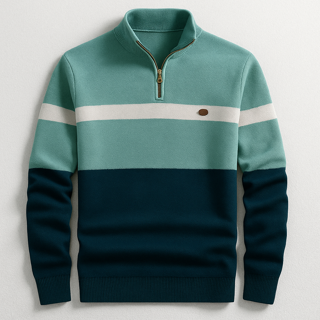 Pull Homme Demi-Zip à Rayures Bloc pour Style Hiver Moderne