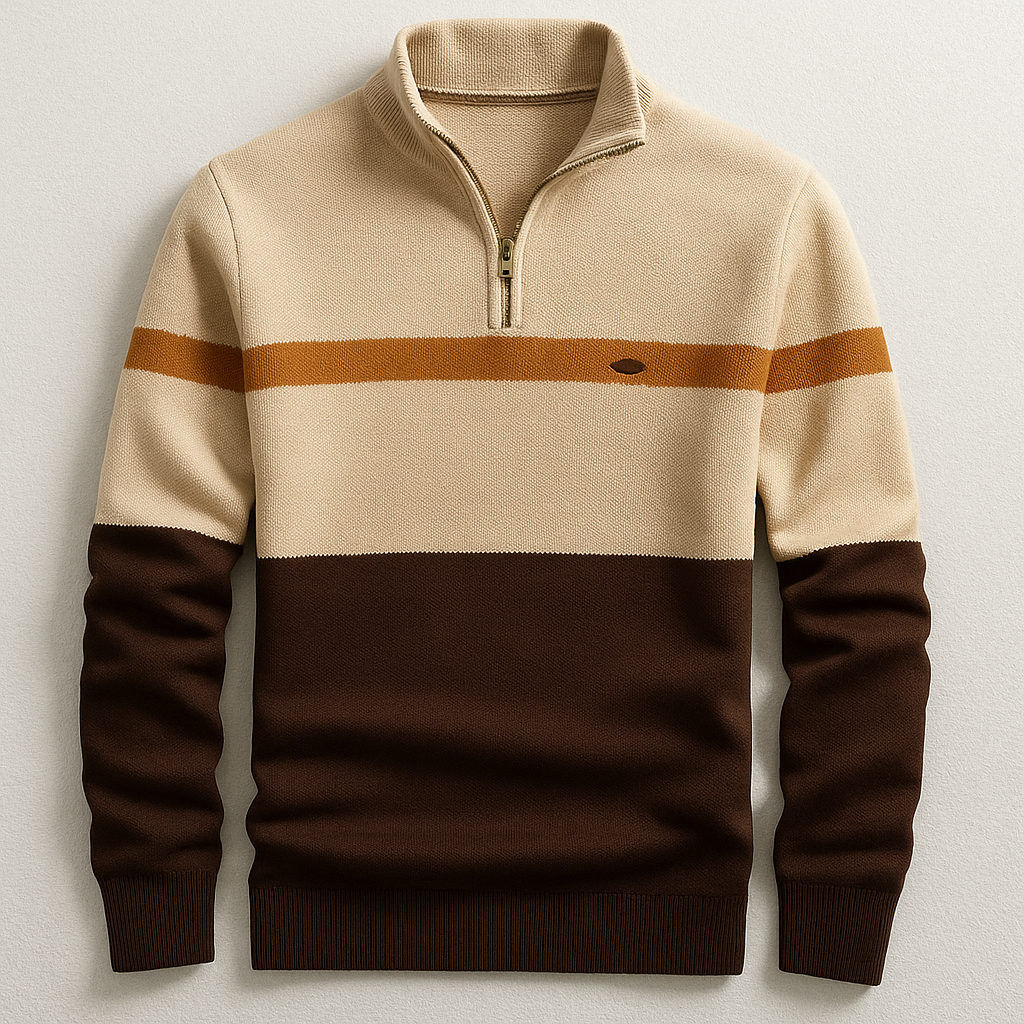 Pull Homme Demi-Zip à Rayures Bloc pour Style Hiver Moderne