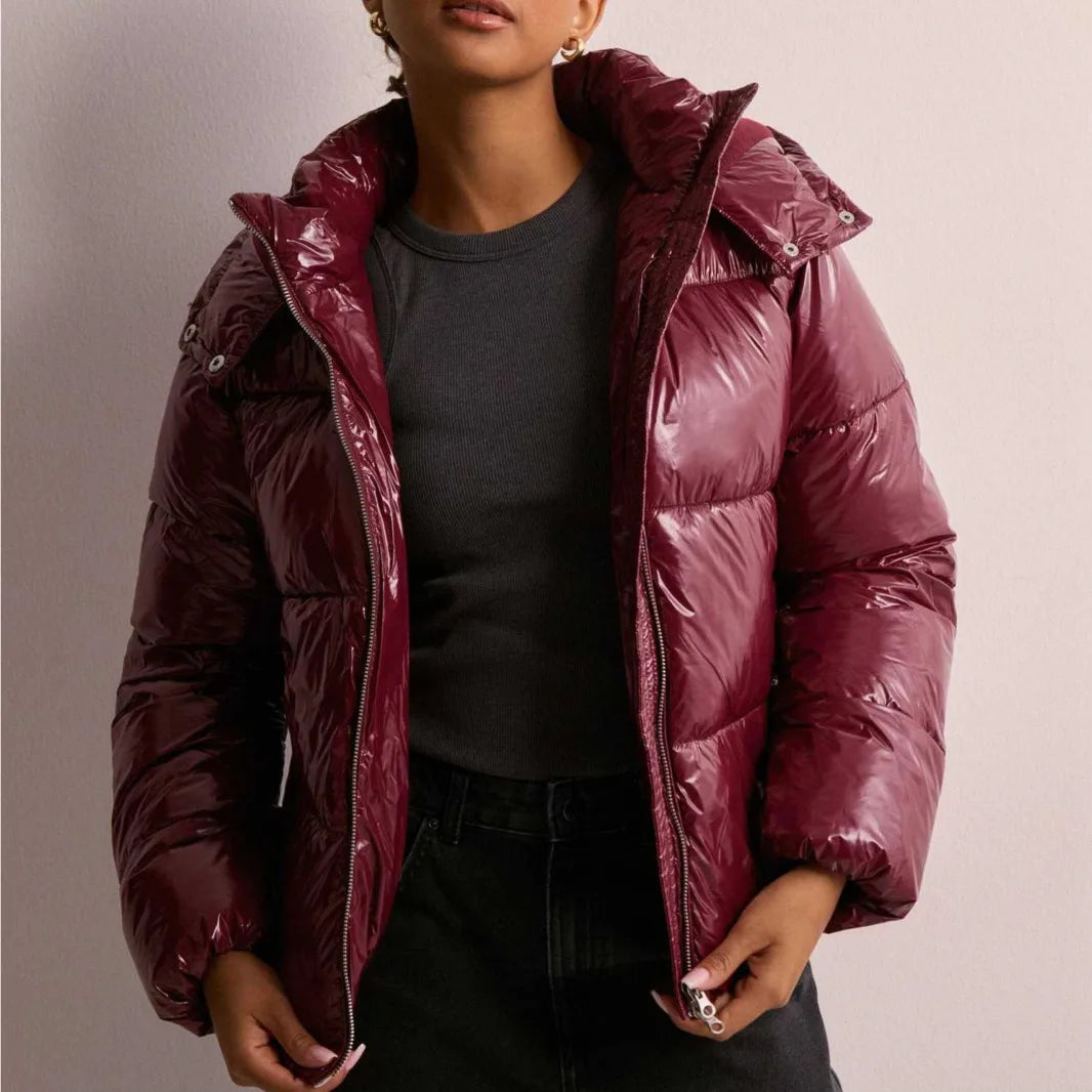 Puffer Jacket Brillante Courte Femme | Chaude, Stylée et Parfaite pour la Ville
