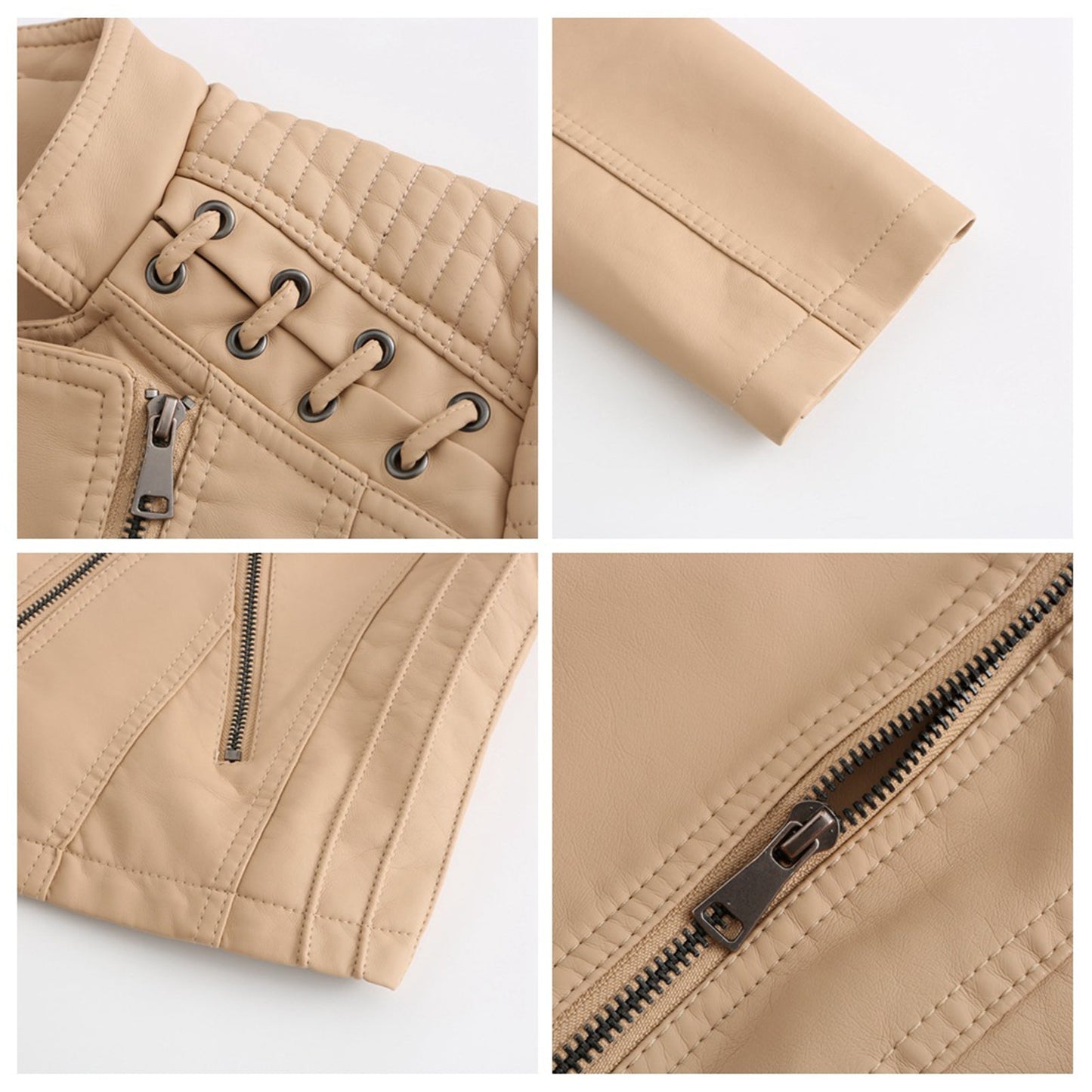 Agneline | Veste zippée femme style cuir uni, look tendance et moderne