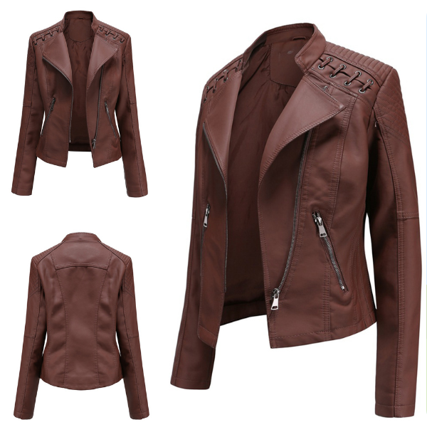 Agneline | Veste zippée femme style cuir uni, look tendance et moderne