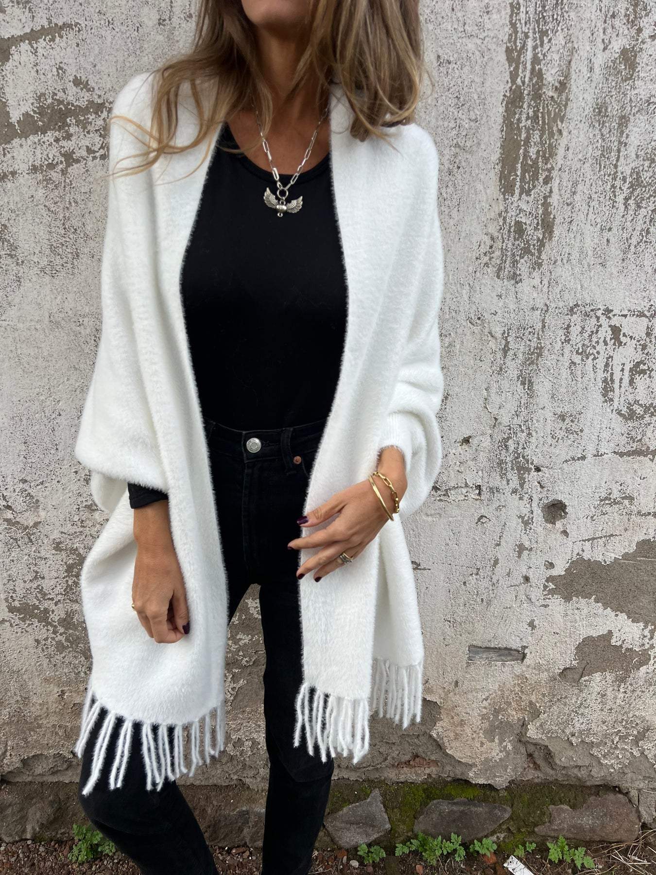 Viviane | Cardigan Long Femme Élégant avec Franges