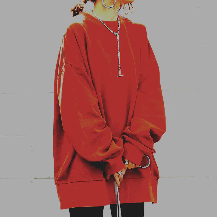Nieves | Sweatshirt Femme Oversize Uni à Col Rond Confortable et Tendance