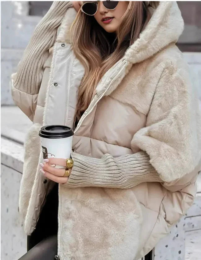 Émeraude | Veste Femme Padded Oversized avec Capuche Fourrure et Poches Pratiques