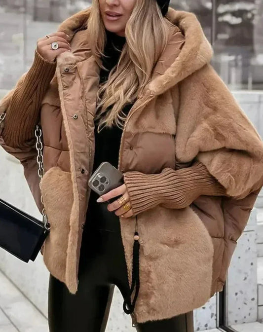 Émeraude | Veste Femme Padded Oversized avec Capuche Fourrure et Poches Pratiques