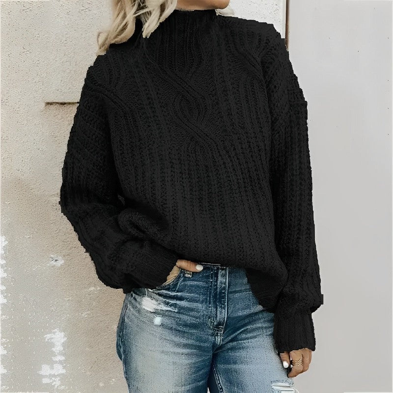 Josette | Pull Femme à Gros Tricot avec Col Montant Couleur Unie