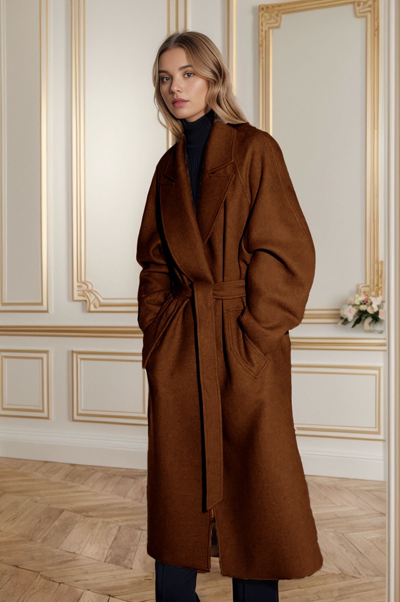 Éleonisse | Trench Coat Femme Relaxed Fit à Ceinture Taille et Poches Latérales – Midi Length