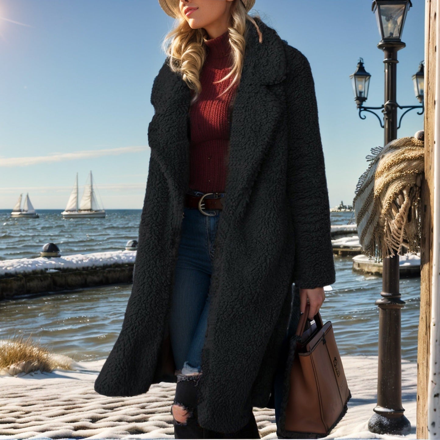 Élaina | Trench Coat Femme Relaxed Fit à Col Revers et Ouverture Avant – Texture Teddy Douce