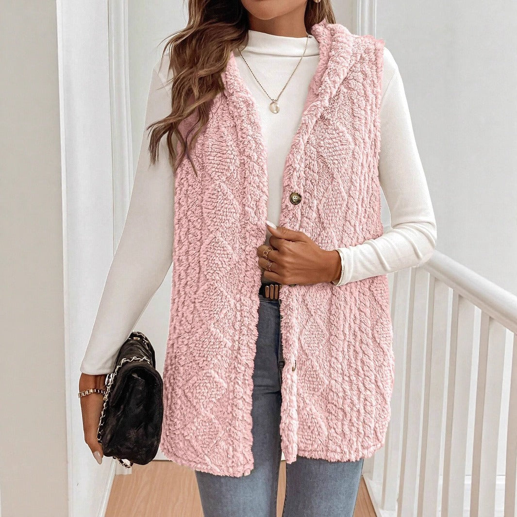 Corentine | Gilet Femme Sans Manches en Teddy Douillet à Capuche, Élégant et Confortable