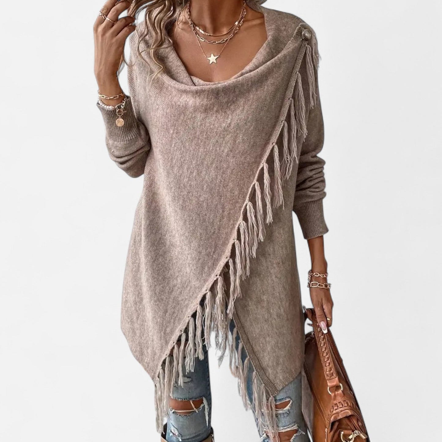Fringe Tassel Shawl Femme | Écharpe Drapée Élégante | Finition à Franges & Style Chic