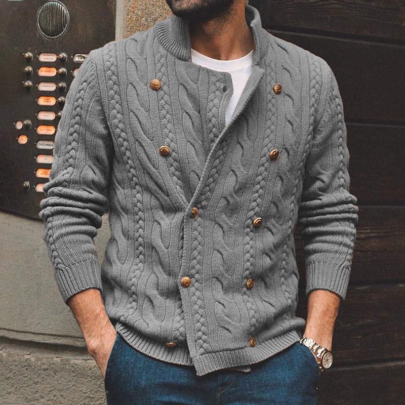 Ian | Cardigan Homme en Laine, Motif Cable Knit avec Boutonnage Double et Bords Côtes