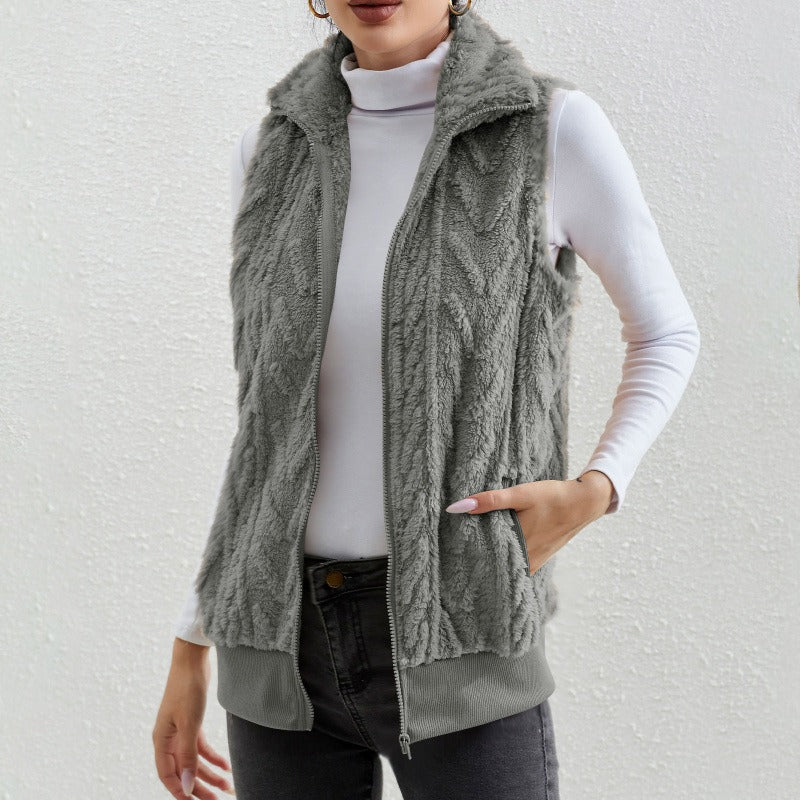 Aubane | Veste Sans Manches Femme Zippée en Jacquard Fleece, Confort et Style Décontracté