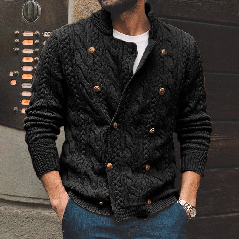 Ian | Cardigan Homme en Laine, Motif Cable Knit avec Boutonnage Double et Bords Côtes