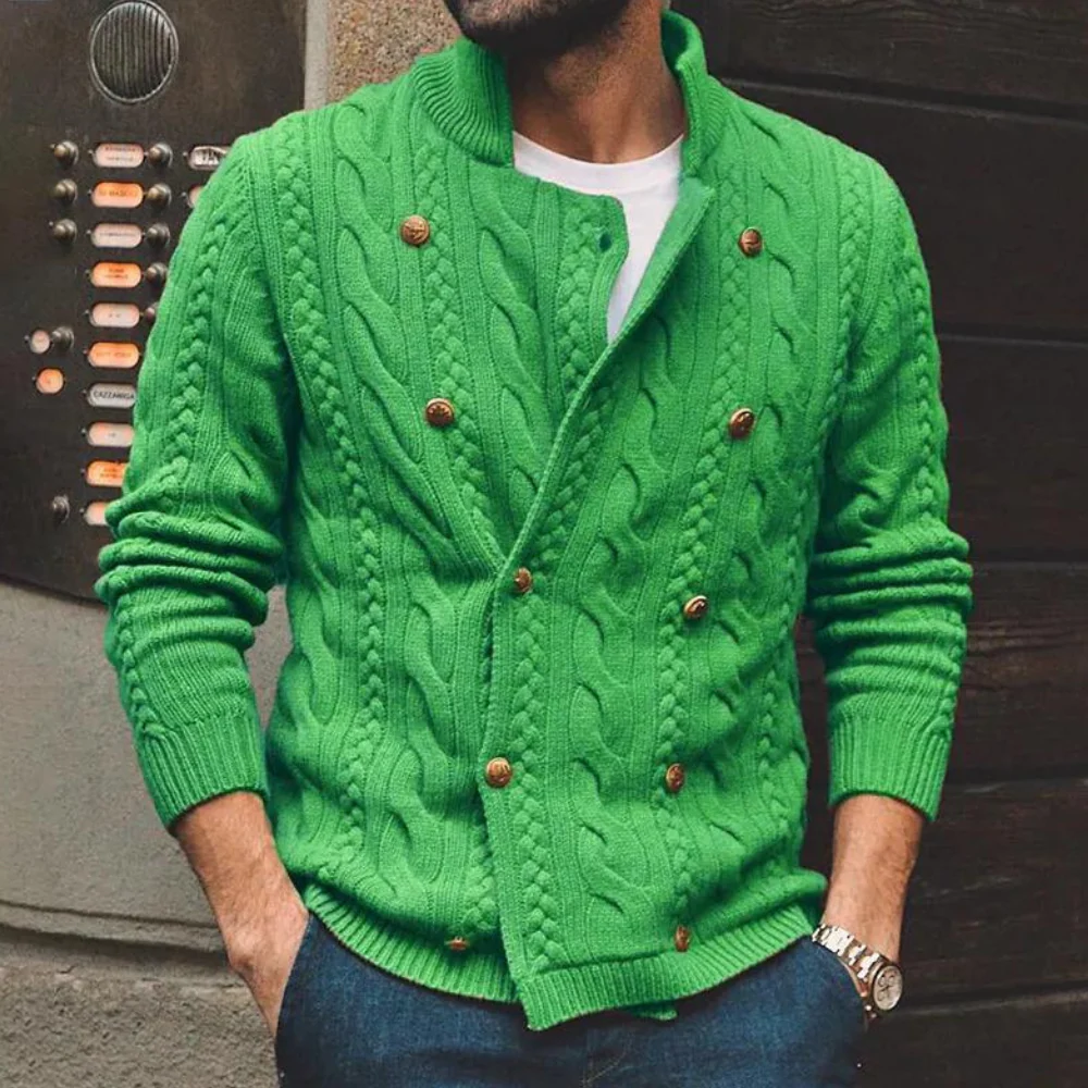 Ian | Cardigan Homme en Laine, Motif Cable Knit avec Boutonnage Double et Bords Côtes