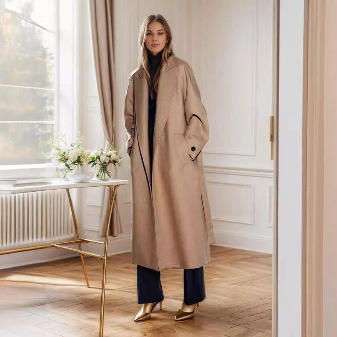Éleonisse | Trench Coat Femme Relaxed Fit à Ceinture Taille et Poches Latérales – Midi Length