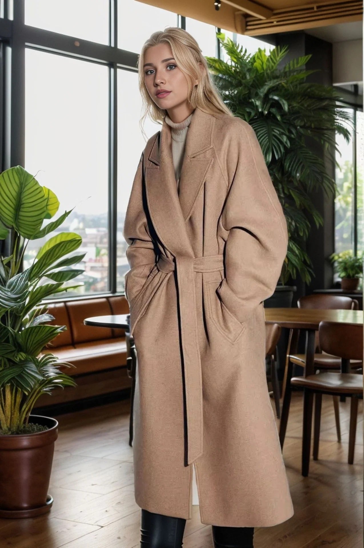 Éleonisse | Trench Coat Femme Relaxed Fit à Ceinture Taille et Poches Latérales – Midi Length