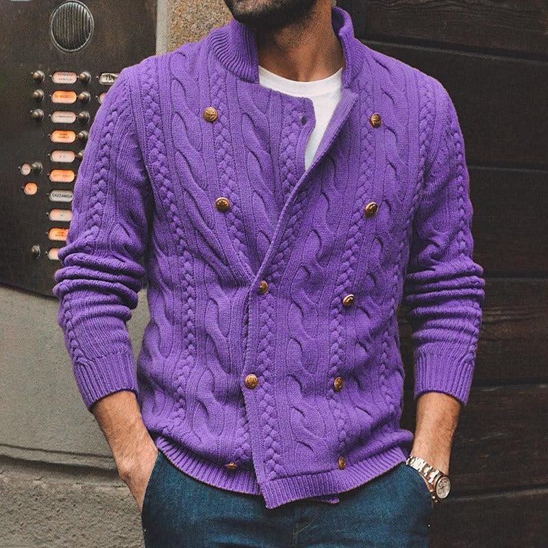 Ian | Cardigan Homme en Laine, Motif Cable Knit avec Boutonnage Double et Bords Côtes