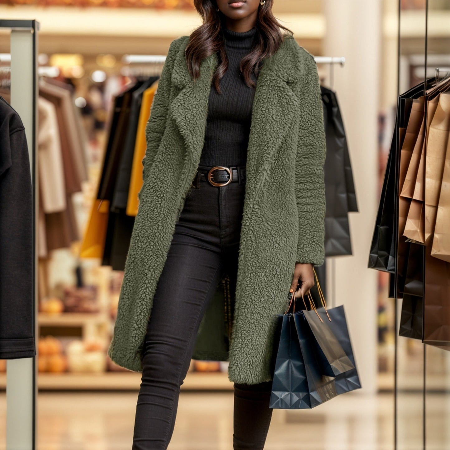 Élaina | Trench Coat Femme Relaxed Fit à Col Revers et Ouverture Avant – Texture Teddy Douce