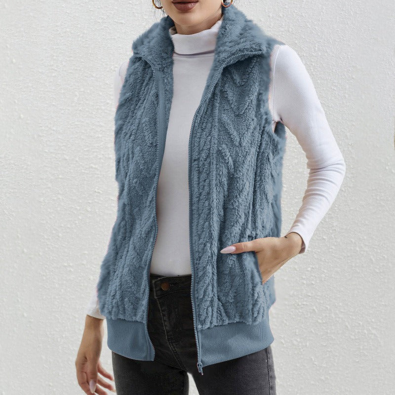 Aubane | Veste Sans Manches Femme Zippée en Jacquard Fleece, Confort et Style Décontracté