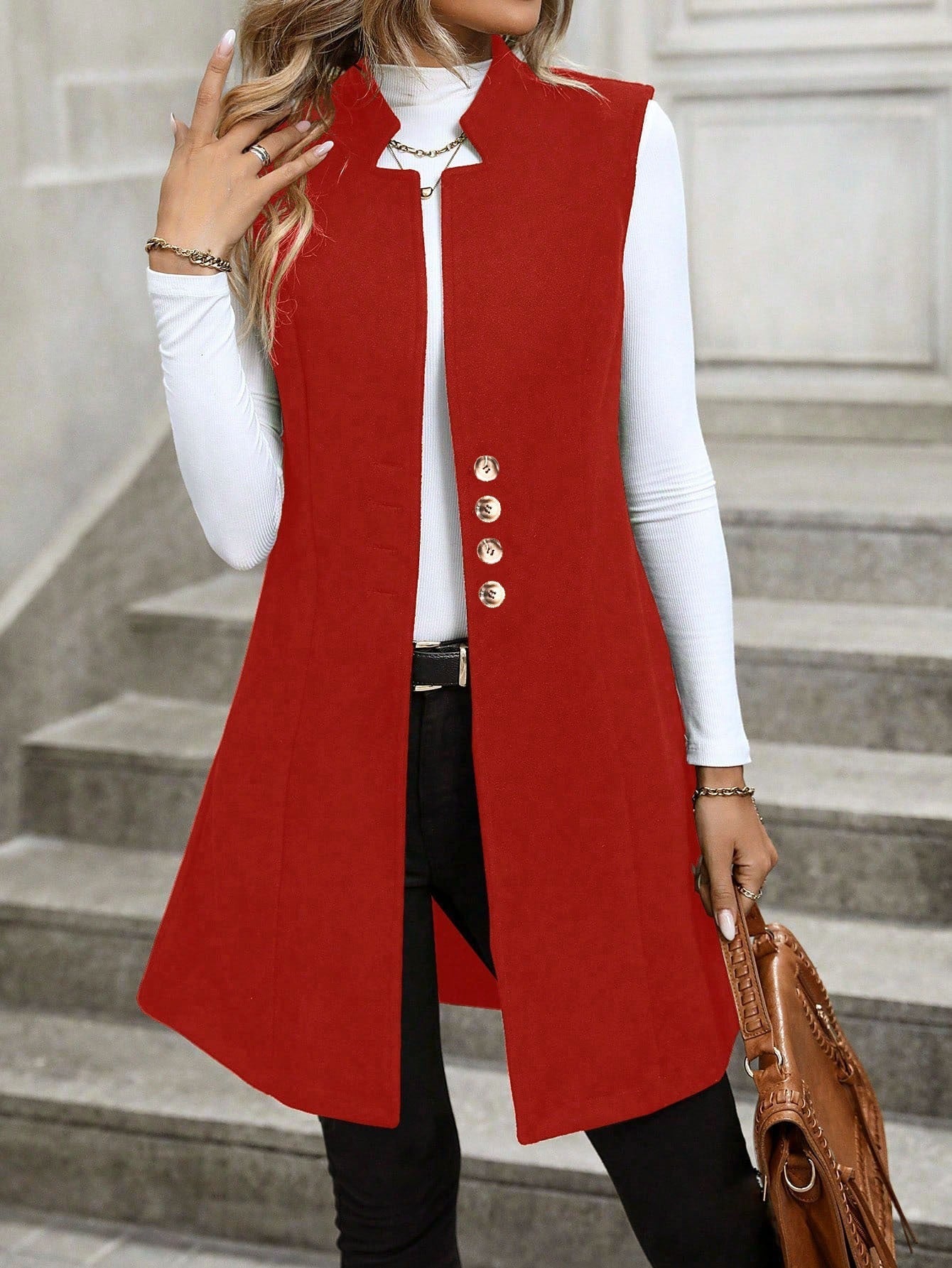 Bastienne | Gilet Femme Long à Boutons, Sans Manches et Élégant