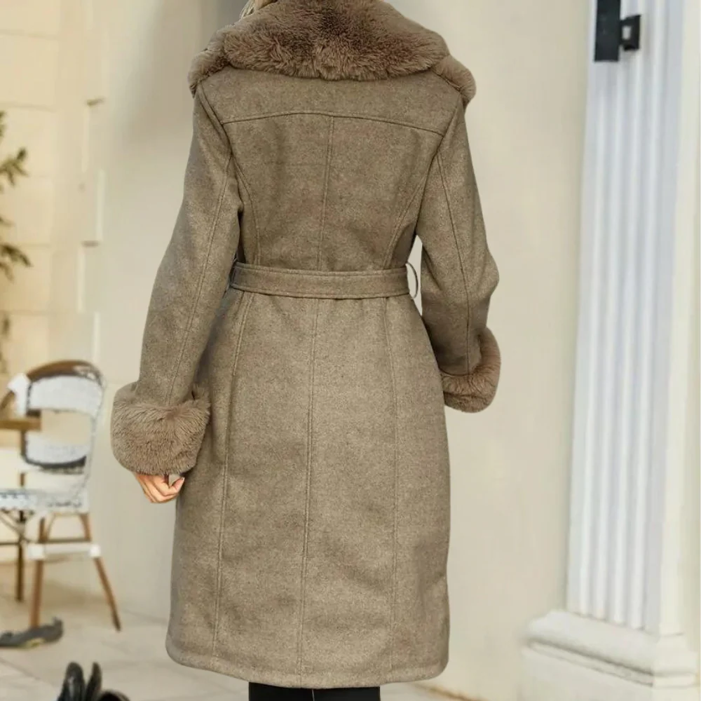 Fidélisse | Trench Coat Femme en Mélange Laine, Relaxed Fit avec Ceinture et Fausse Fourrure Luxueuse