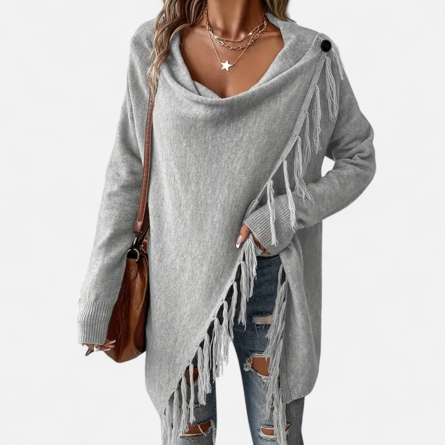 Fringe Tassel Shawl Femme | Écharpe Drapée Élégante | Finition à Franges & Style Chic