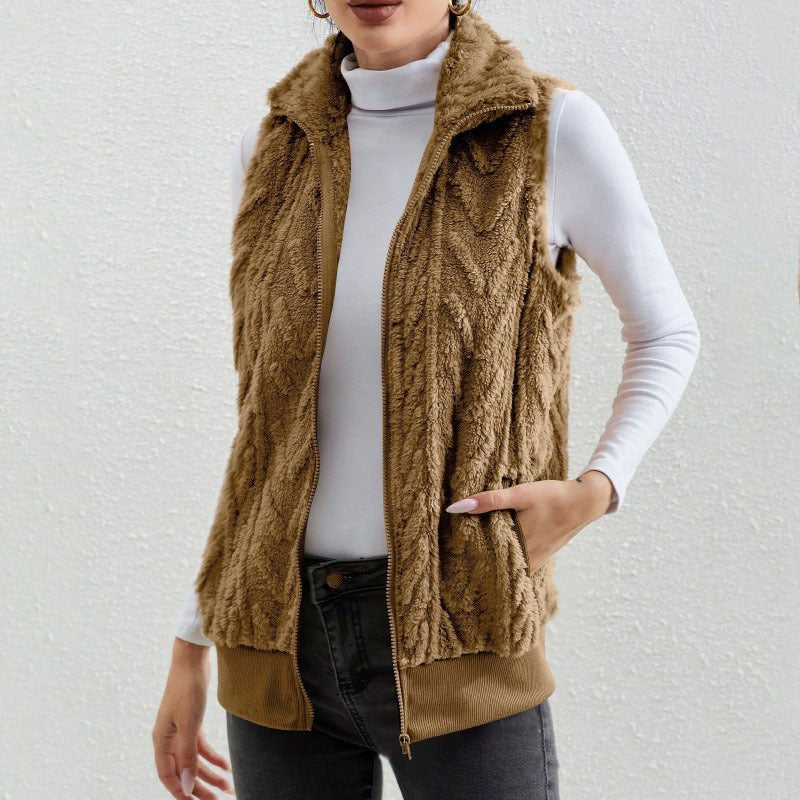 Aubane | Veste Sans Manches Femme Zippée en Jacquard Fleece, Confort et Style Décontracté